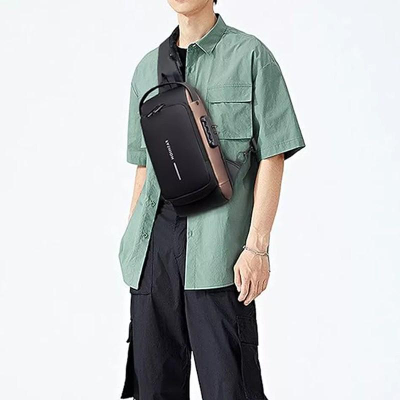 Men's Crossbody Bag Shoulder Sling Bag Anti-theft Lock Chest Bag With USB Port