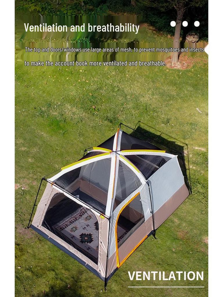 Spacious Waterproof Outdoor Tent with Two Bedrooms and Living Room, Accommodating 4-12 People for Family Camping