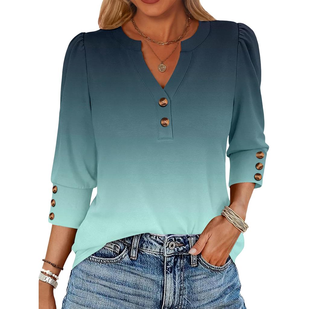 Damen Locker sitzendes Oberteil mit 7-Zoll-Ärmeln und Farbverlaufdruck