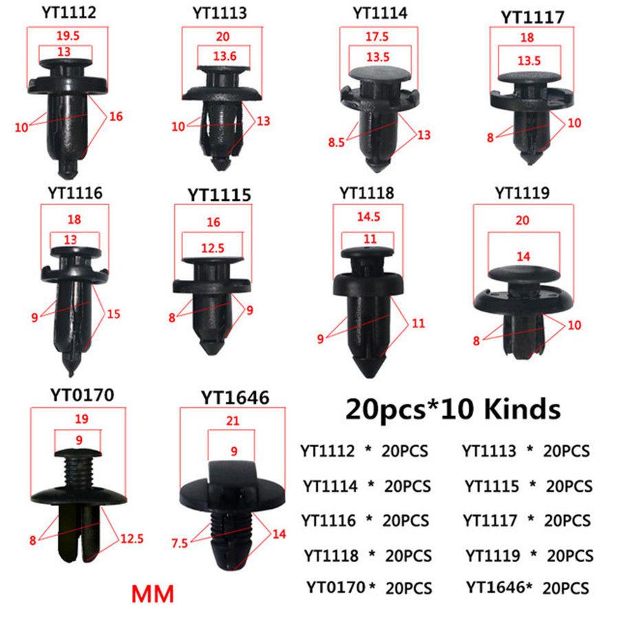 200Pcs 10 Sizes Plastic Car Bumper Clip Retainer Rivet Door Panel Clip Usa Ship
