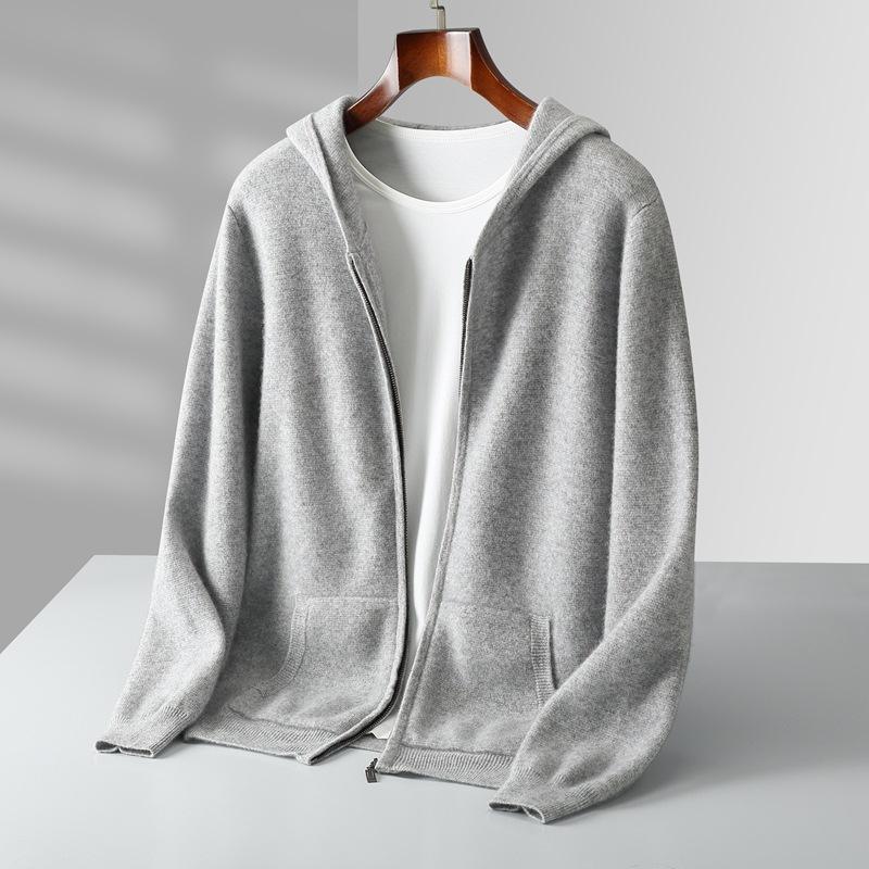 Autumn And Winter Cashmere Cardigan Men'S Thick Zipper Suit Hooded Casual Loose Sweater Knitted Sweater Jacket