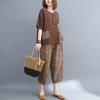 Plus Size Suit Female Summer Korean Style Plaid Blouse + Casual Pants Loose Two-piece Suit