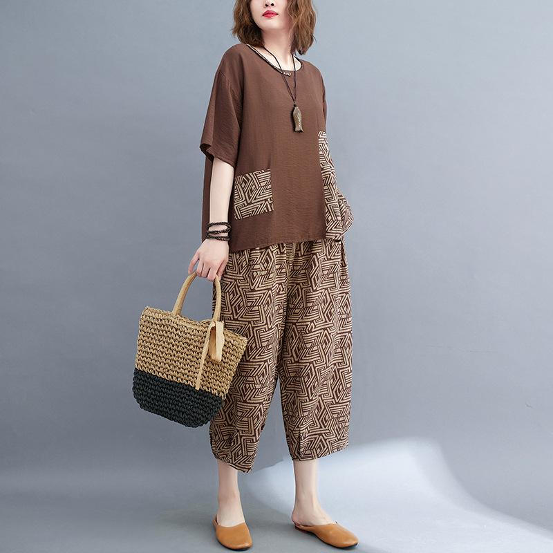 Plus Size Suit Female Summer Korean Style Plaid Blouse + Casual Pants Loose Two-piece Suit