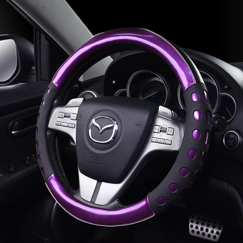 Universal Non-slip Car Steering Wheel Cover, All-Season Soft Grip, Colorful Rain Curtain Grid, Fits 38cm Diameter, Sweat-absorbent