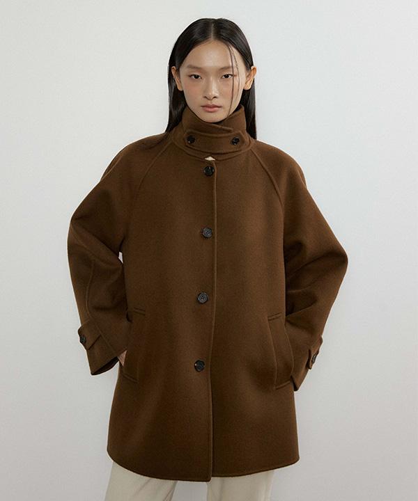 LINGSEOUL Handmade Wool Half Coat-Brown