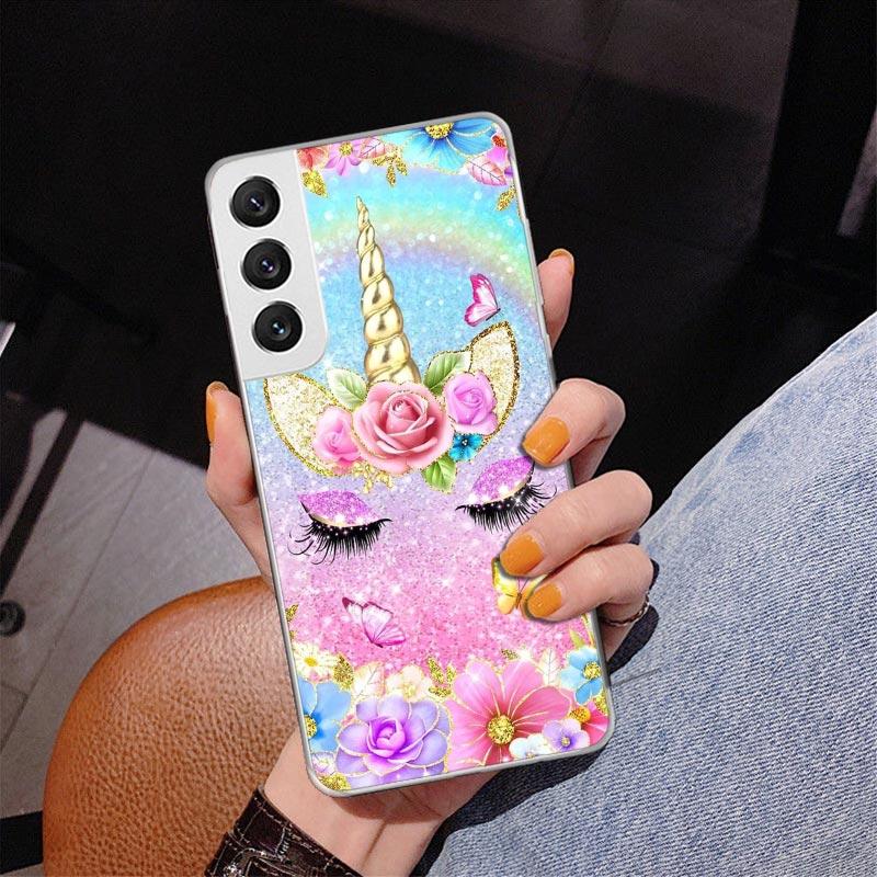 Pink Unicorn Rainbow Phone Case For Samsung Galaxy S24 S25 Edge S26 Ultra S23 S22 S21 Plus S20 FE + Personalized Print Cover Gal