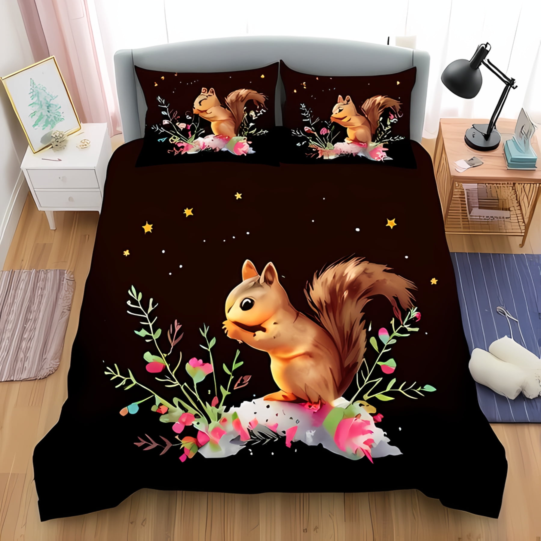 

Comforter Whimsical With Golden Squirrel Vibrant Bedding For A Playful Bedroom Suitable Children Kids And Adults Warm Soft Comforter (quilt)-EU Single(135*200cm)3pcs