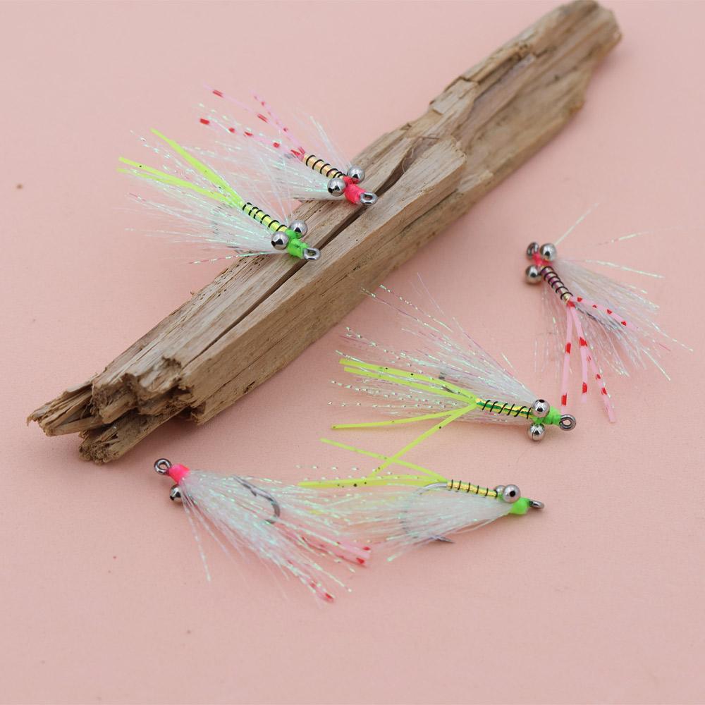 6 pezzi #4 Crazy Charlie Esca da Pesca a Mosca Amo Barbelato per Bonefish Bass Tarpon Acqua Dolce e Salata Mosche Affondanti Veloci
