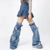 Women Harajuku Over the Knee Denims Tie Dye Leg Warmers Punk Buckled Strap Leg Covers Socks Baggy Leg Sleeves Streetwear