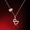 Women's Red Agate & White Mother-of-Pearl Pendant Necklace with 18k Rose Gold and Diamond Accents on a 925 Silver-Plated Clavicle Chain