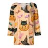 Women's Casual Halloween Print V-Neck Short Sleeve T-Shirt with Decorative Buttons
