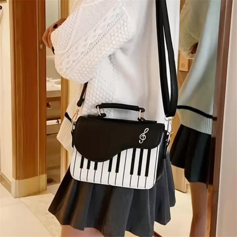 Fashionable Contrast Color Embroidery Piano Note Single Shoulder Bag Small Crossbody Handbag for Women Sweet Personalized Bag