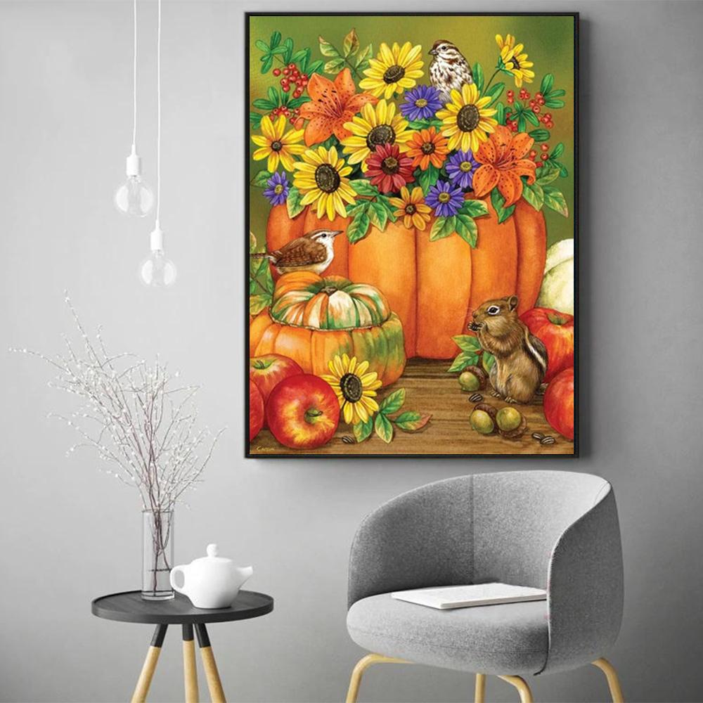 Full Diamond Embroidery Pumpkin Flower Painting Fruit Full Square Mosaic Thanksgiving Landscape Cross Stitch Handicraft