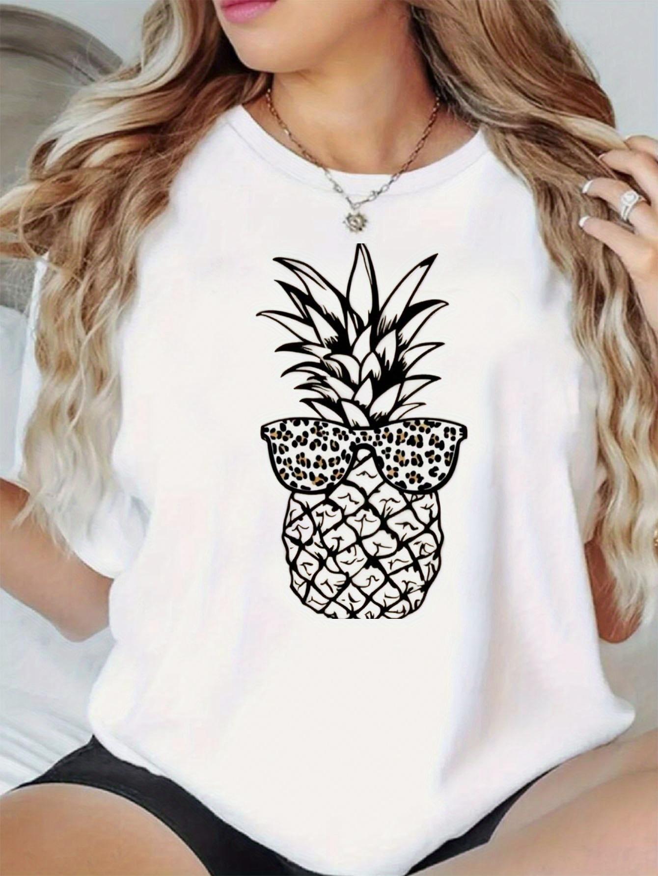 

Pineapple Print T-Shirt Is Versatile, Easy To Maintain, and Comfortable, A Ladies Casual All-Season T-Shirt S белый