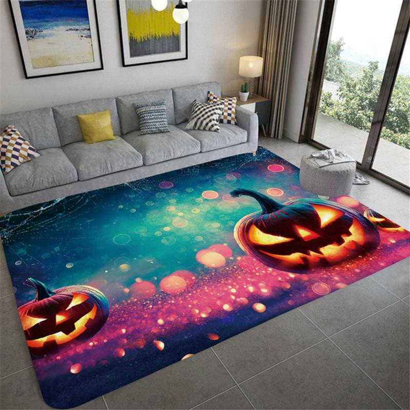 Flannel Area Rug Anti-slip Modern Abstract Carpet Welcome Door Mat Anti-Slip Doormat Halloween Carpet with Pumpkin Pattern