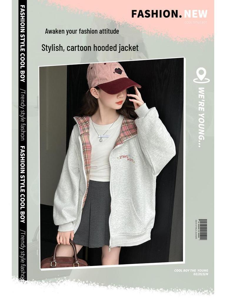 Autumn Girls' Cute Cat Hoodie Cardigan - Children's Zip-Up Jacket