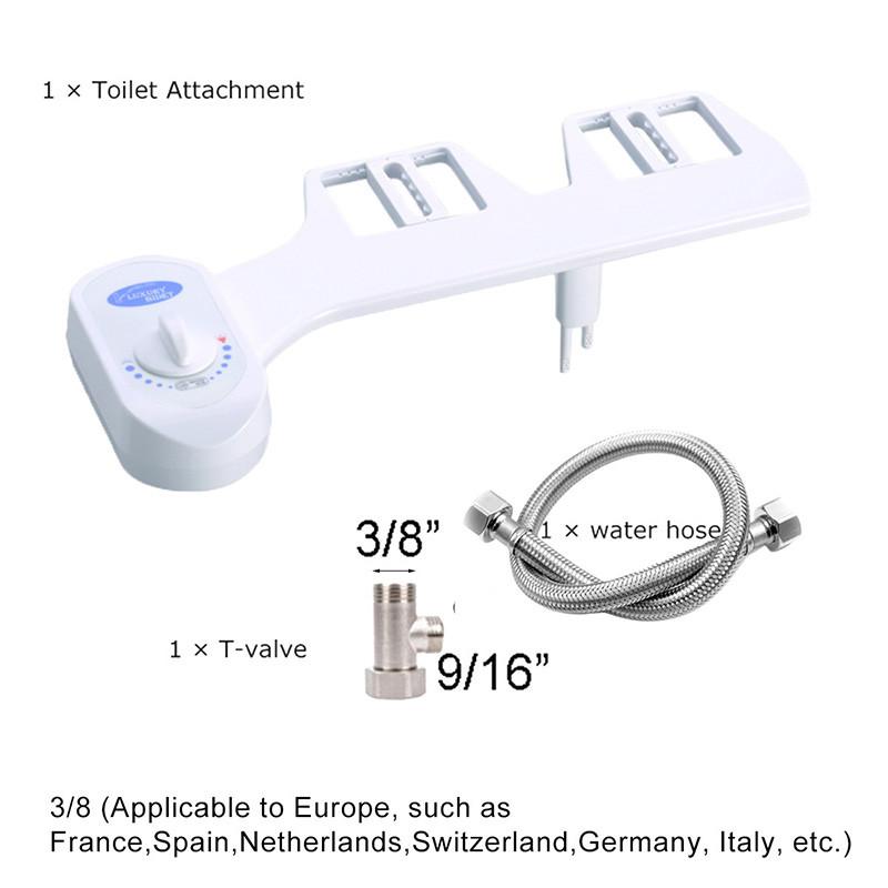 Bidet Nakładka na deskę sedesową Podwójna dysza Spiralna Regulowane ciśnienie wody Bezelektryczny natrysk z wężem