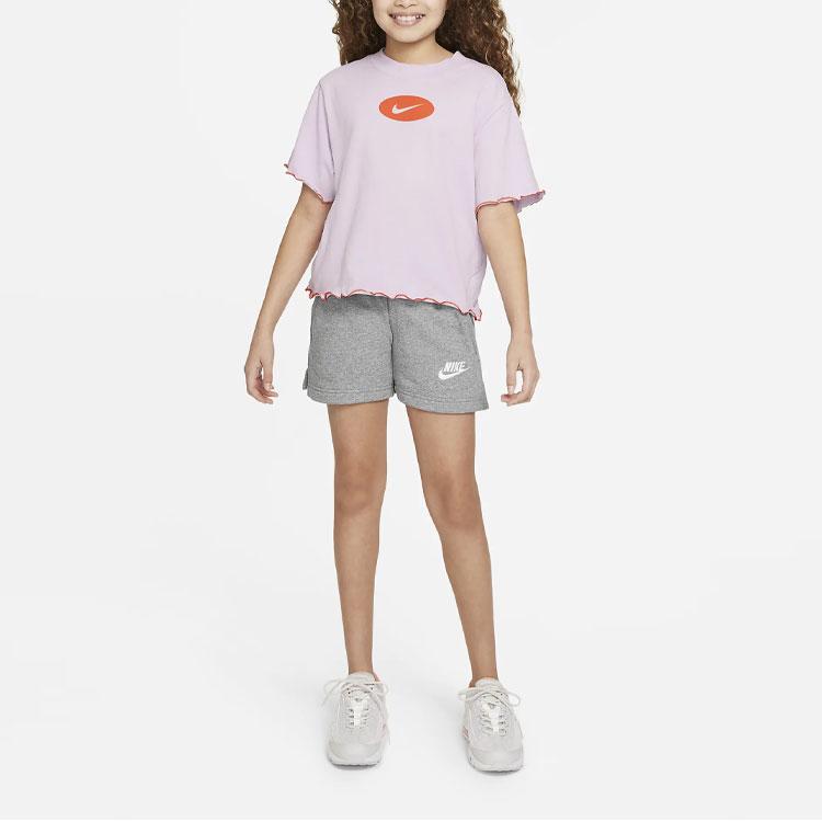 Nike Dri-FIT Color Block Logo Hem Ruffled Trim Round Neck Short Sleeve T-Shirt Kids tops Pink Purple DQ4392-530