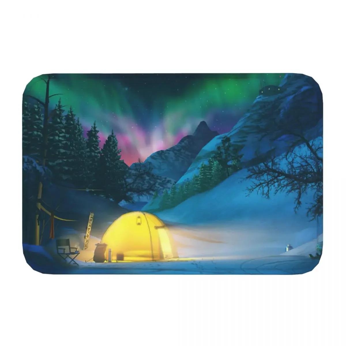 Bedroom Mat Winter Camping Aurora Borealis Rug Home Doormat Kitchen Carpet Decor 40cmx60cm