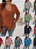 Plus Size Women's V-Neck Long Sleeve Ribbed Pullover 