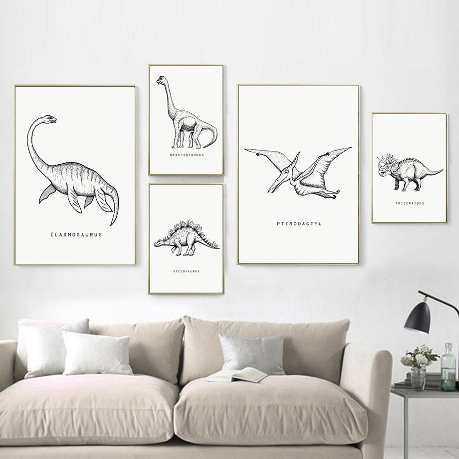 Retro Dinosaurier T-Rex Flugsaurier Triceratops Wandkunst Leinwandmalerei Nordische Poster und Drucke Bilder Baby Kinder Jungenzimmer Dekor