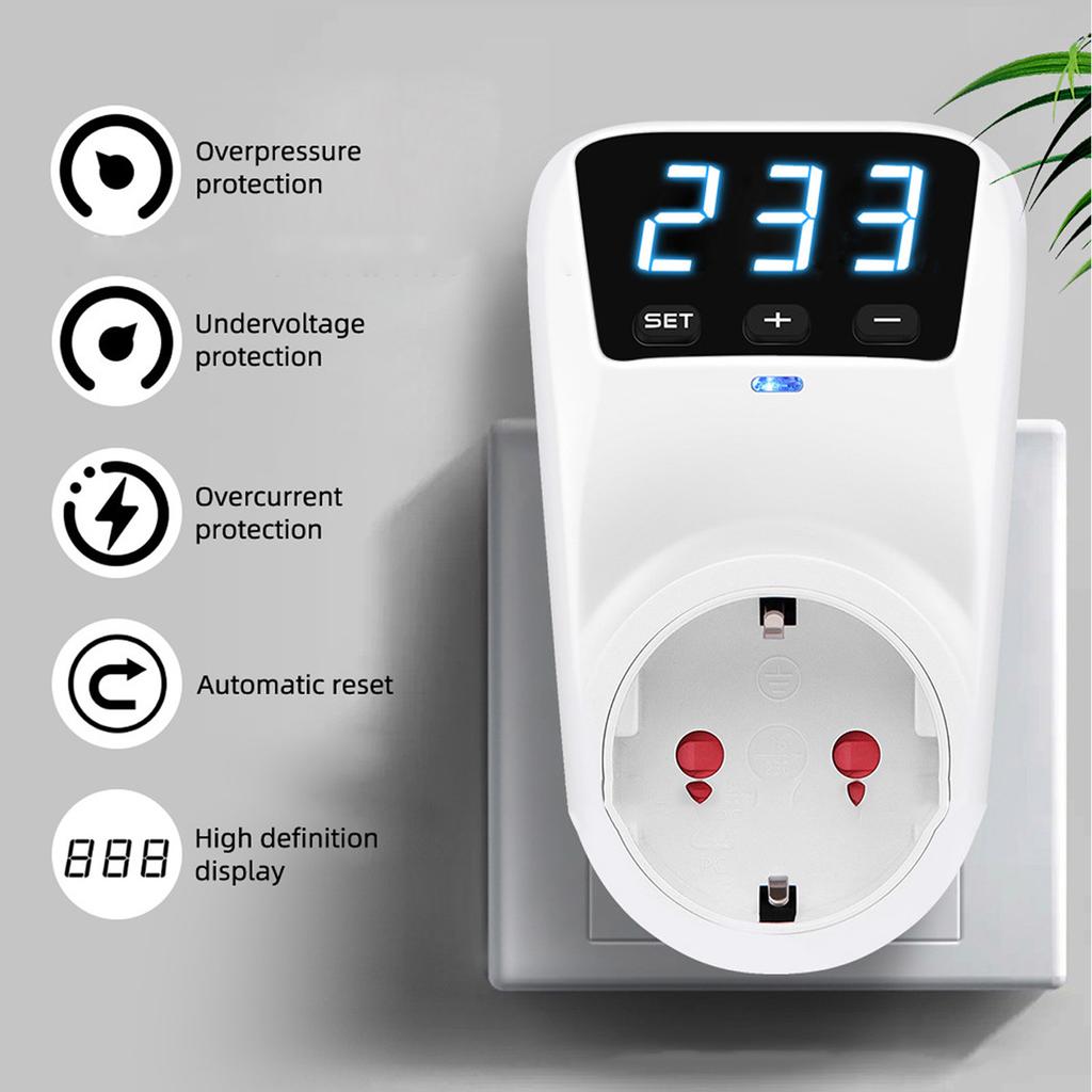 Surge Protector Digital Display Voltage Protector Socket for Home Appliance Refrigerator Air Conditioner 16A 3680W