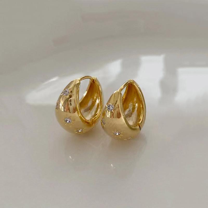 

Luxury Zircon Star Hoop Earrings Sweet Romantic French Rhinestone Gold Color Ear Buckle Zircon Gifts for Women Girls