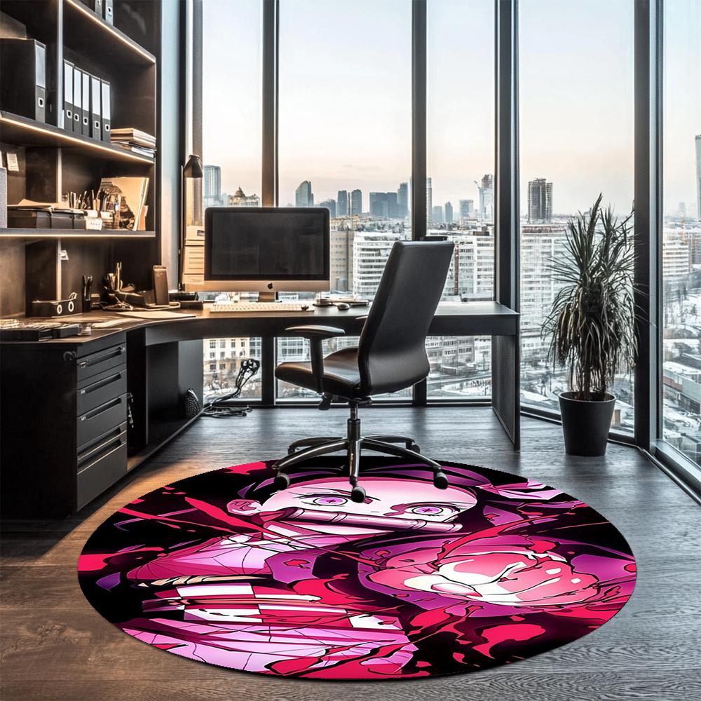 Demon Slayer Printed Round Rug Carpet Chair Rug Area Rug Entryway Doormats,for Office Chair Living Room Bedroom Kitchen Room.