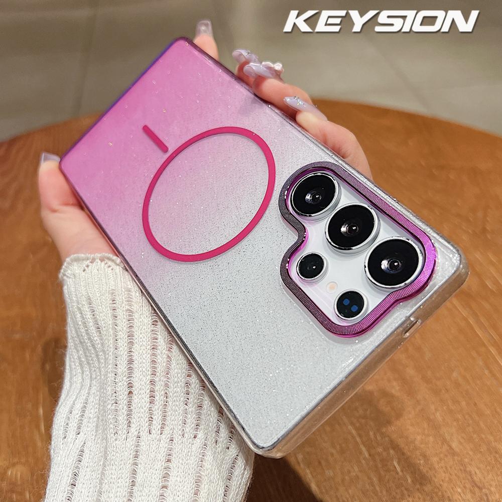 KEYSION Luxury Gradient Glitter Magnetic Phone Case for Samsung S22 S23 S25 Ultra S25+ Edge S24 FE Wireless Charging Shockproof Cover