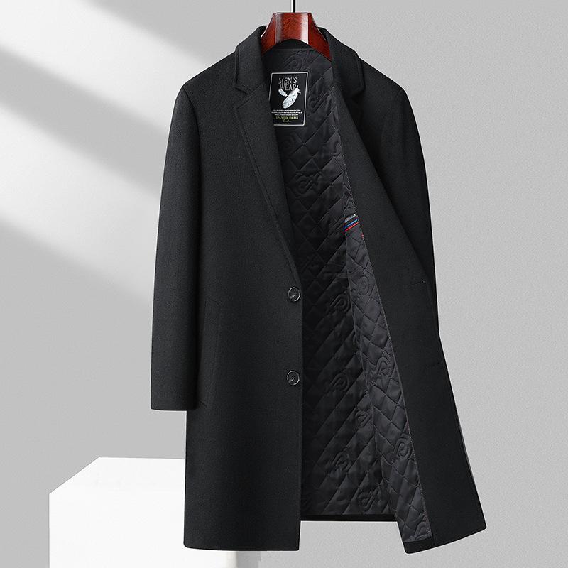 

Осеннее и зимнее шерстяное пальто средней длины, мужское утепленное ветровка в британском стиле, высококачественное кашемировое шерстяное пальто XL чёрный