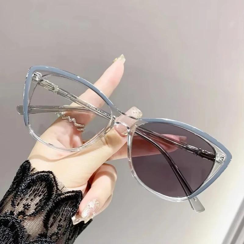 Stylish Cat Eye Photochromic Presbyopia Glasses Outdoor Anti Blue Light Presbyopia Glasses Refractive Error 0 To+4.0 for Women
