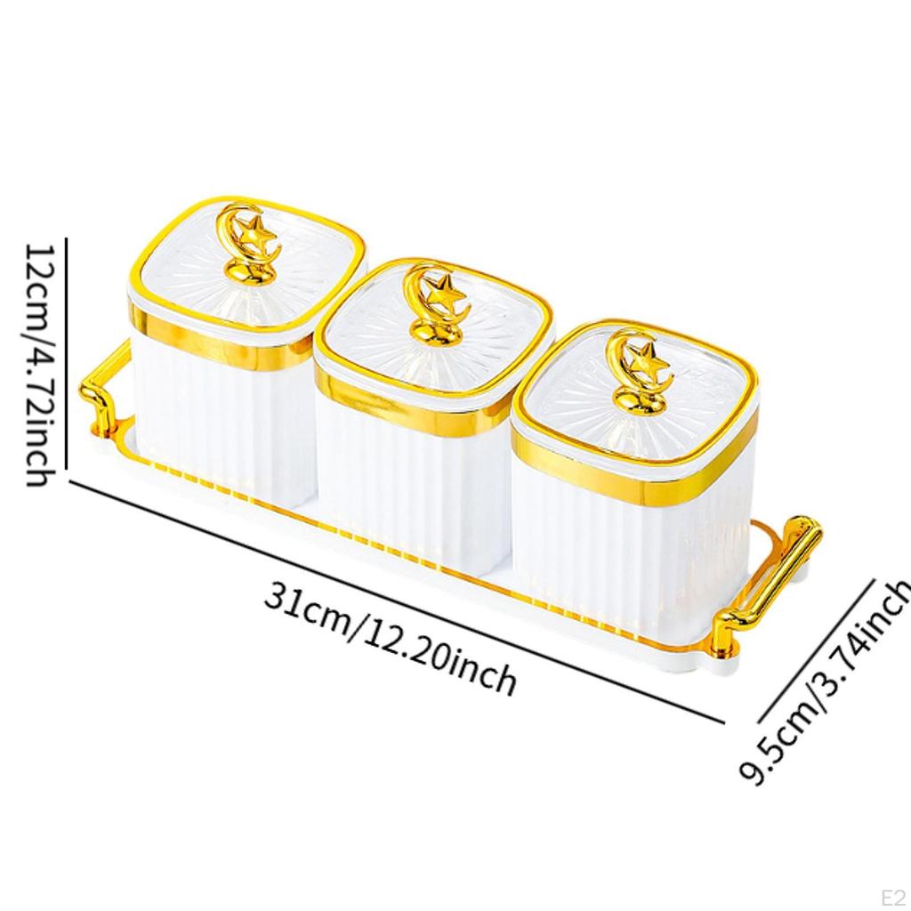 Appetizer Tray with Dividers, Food Container for Snacks And Treats, Three Cookie Jars