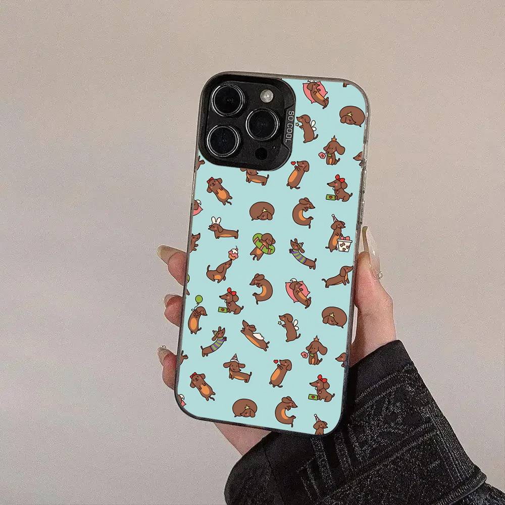 Dackel Hunde Handyhülle Für IPhone 17 16 15 14 13 12 11 XS XR X Pro Max Plus Farbige Silberbeschichtete Hülle