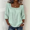 2026 Women's Summer Square Neck Lace Patchwork Cotton Linen Top