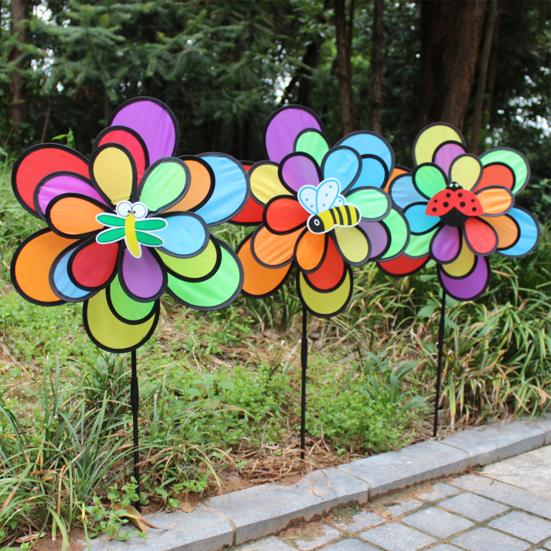 Pin-wheel Funny Colorful Three Layers Bee Beetle Windmill Wind Spinner Pinwheels for Decoration
