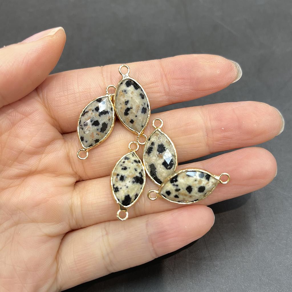 5Pcs, Natural Stone Marquise Faceted Connector Charms 11×25mm, Golden Plated Edge Pendants for DIY Necklace Bracelet Jewelry Making