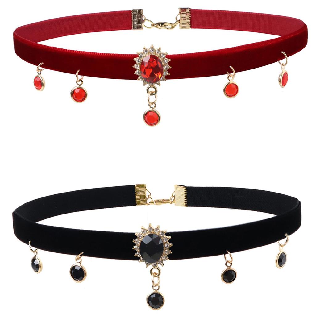 Collana Choker Elegante da Donna Rosso Vino con Cristalli - Accessorio per Capodanno e Natale