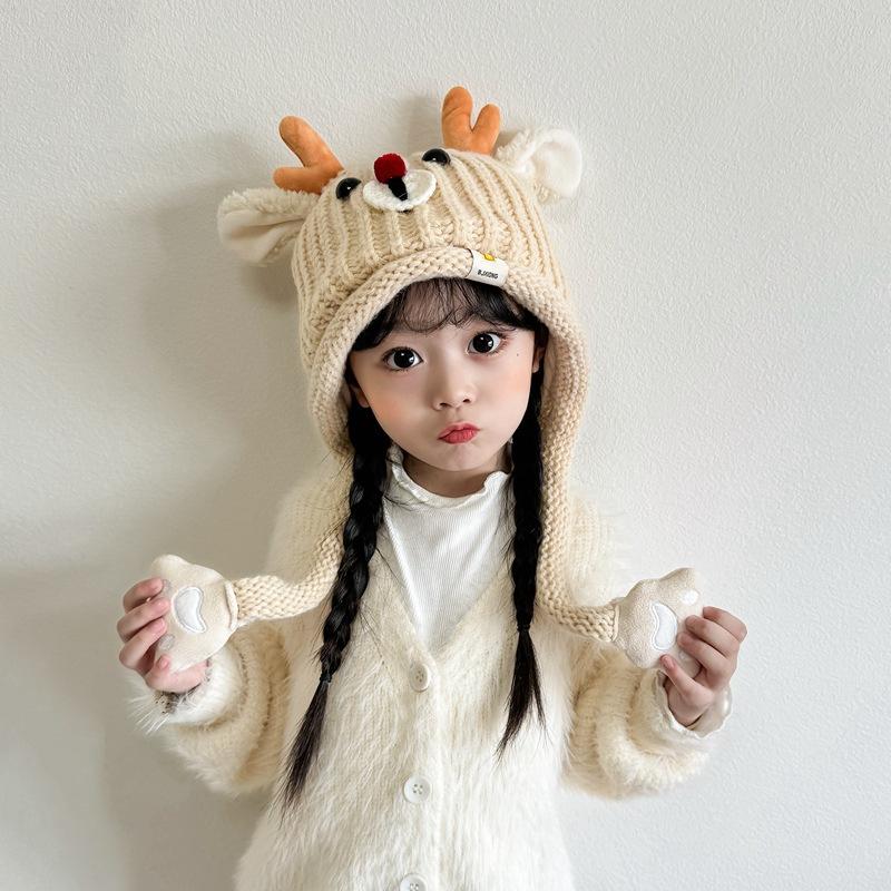 Herbst- und Winter Jungen und Mädchen niedliche Geweih gestrickte Woll-Ohrenmützen Kinderhüte Baby verdickt warm Babyhüte