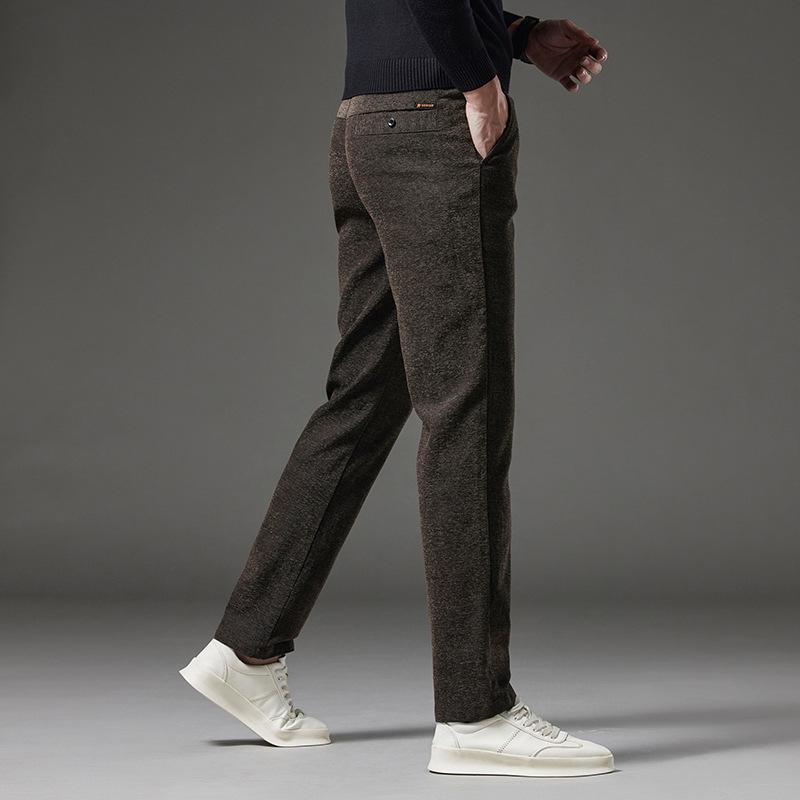 Pantaloni bărbătești de iarnă din lână șenilă elastici business casual - Antirid, fără călcare, calzi, groși și drepți.
