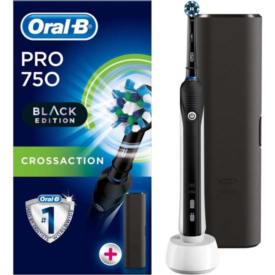 

Перезаряжаемая зубная щетка Oral-B Pro 750 Cross Action, черная (Дорожный контейнер в подарок!)