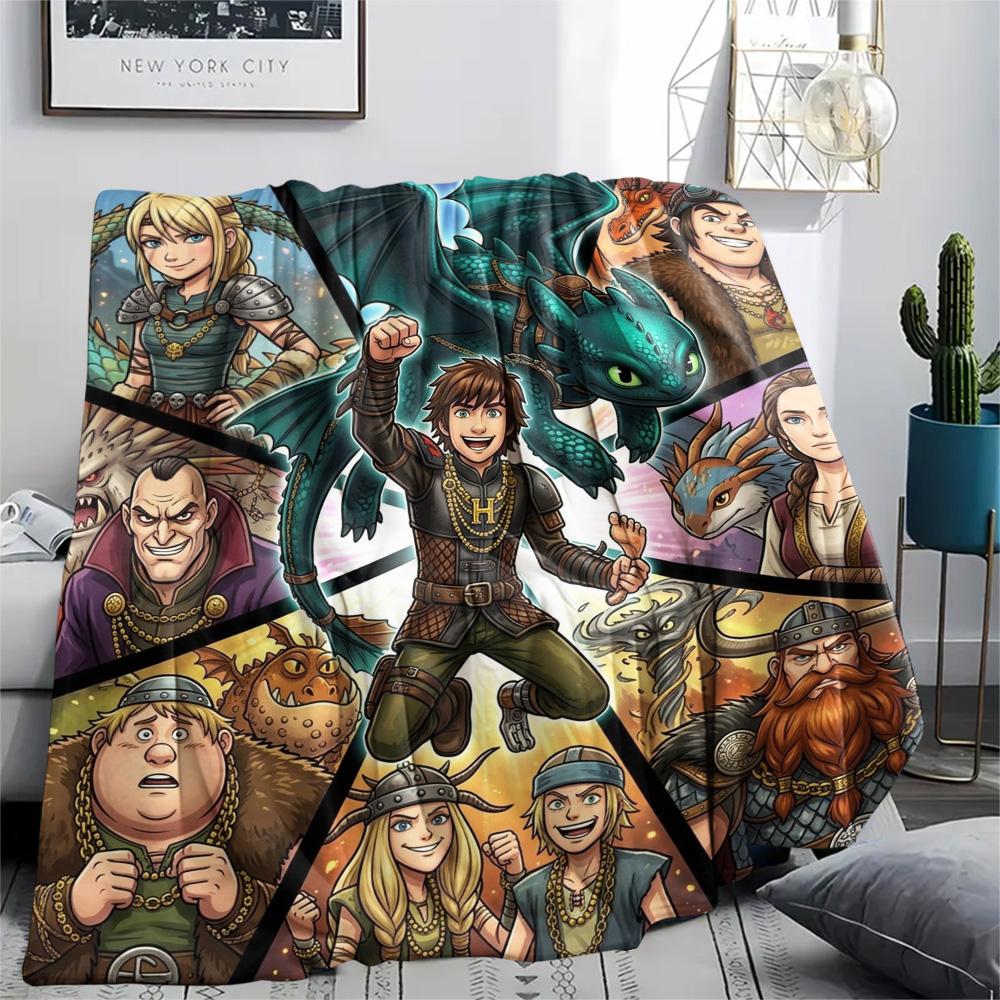 1PC How Train Dragon Patterned Flannel Blanket Suitable For All Seasons For Home Decor Warmth And Comfort Gifts Holiday Present