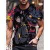 Men's T-shirt with Printed Anime Graphics, Casual Crew Neck, Short Sleeves,