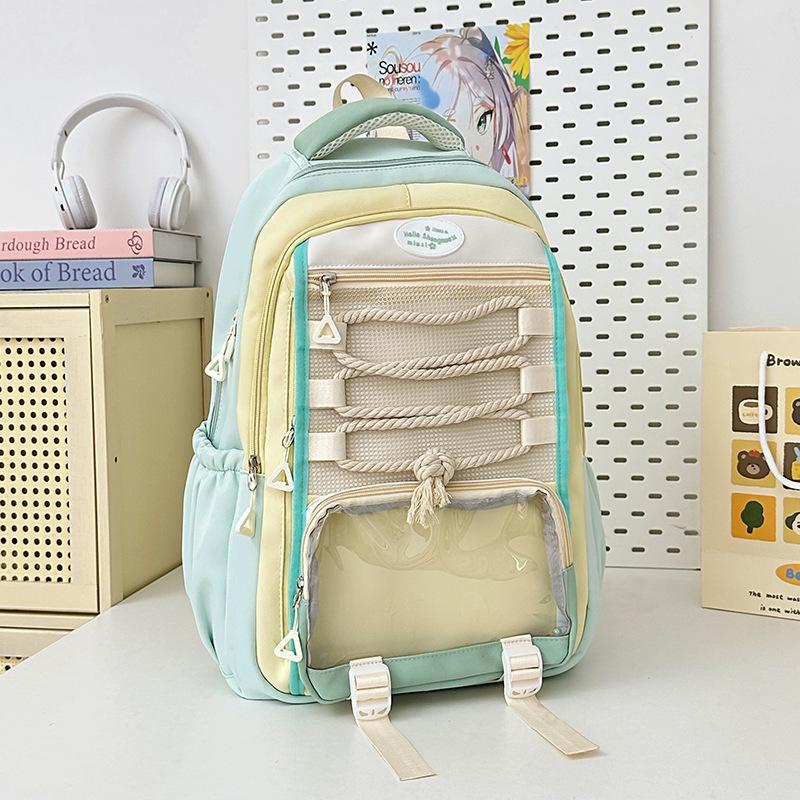 Schoolbag new high-value Mori ins fresh and sweet contrasting color splicing backpack junior high school students lightweight travel backpack