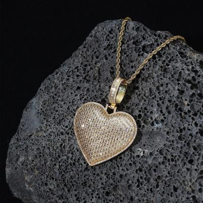 Iced Out Heart Pendant Necklace For Men/Women Silver Plated Stainless Steel Hip Hop Jewelry