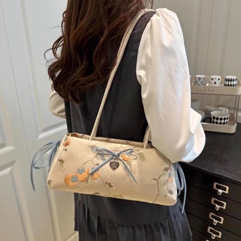 Flower French Stick Handbag Cloth Underarm Bags Portable Bow Shoulder Bag Daily