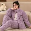 Womens Coral Fleece Quilted Pajama Set Winter Warm Flannel Loungewear