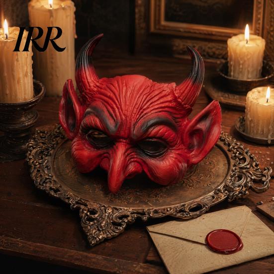 Gedetailleerd Duivel Cosplay Prop Eng Halloween Demon Schuim Masker voor Volwassenen, Rood Half Donkere Sfeer Kostuum Gezicht Maskerade Accessoires