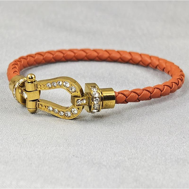 High-end Stainless Steel Full Brick Magnet Horseshoe Buckle Head Bracelet Gold-plated Diamond-encrusted Male and Female Couples Full Diamond Hand Rope
