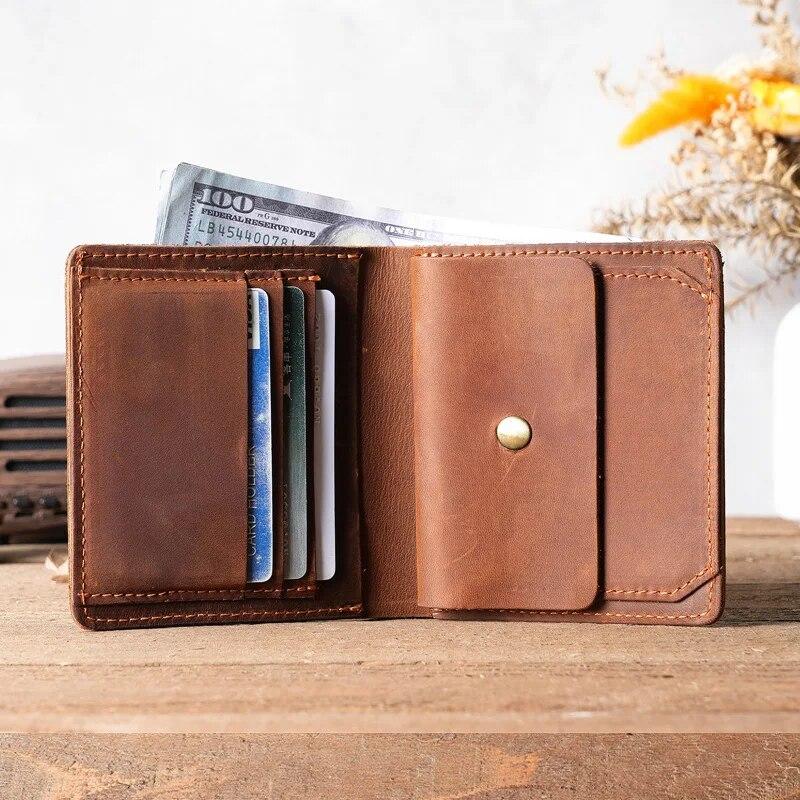 Handgefertigte Geldbörse aus Vollnarbenleder mit Münzfach für Männer, reines Leder, Brieftasche aus Rindsleder, beste Geldbörse für Männer