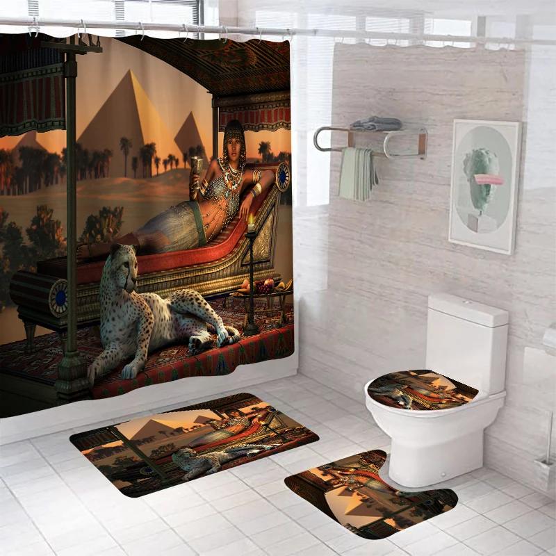 Forest Bathroom Shower Curtain Set Waterproof Bath Curtain Sets Toilet Cover Non-Slip Mat Rug Carpet Set Home Decor Accessories